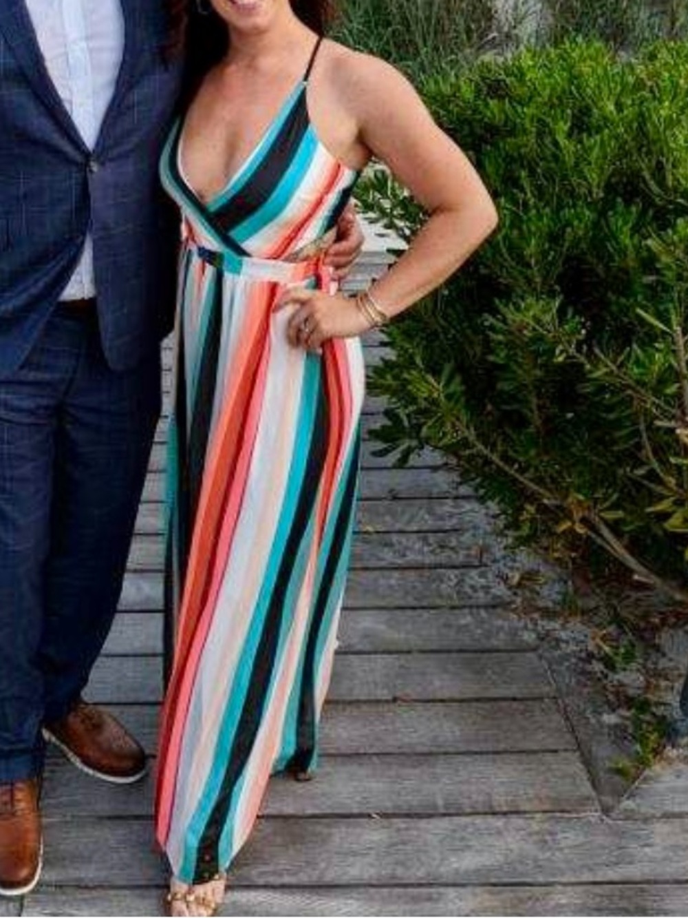 Multi-color Striped Maxi Dress with corset back